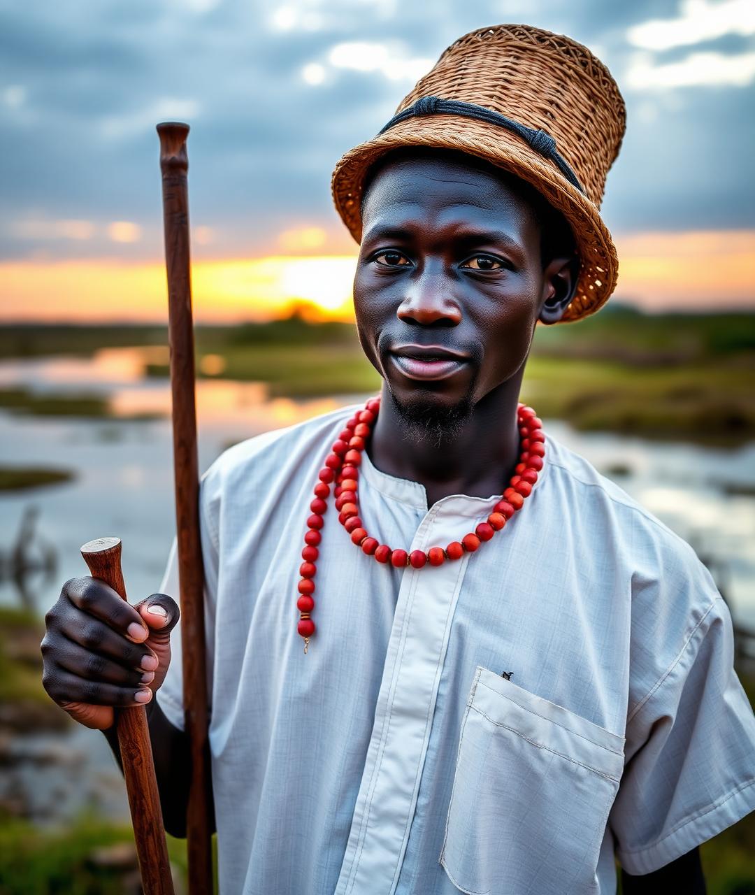 Young Ijaw man in etibo shirt at the creeks